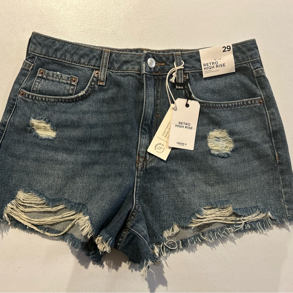NWT Retro High Rise Distressed Denim Shorts